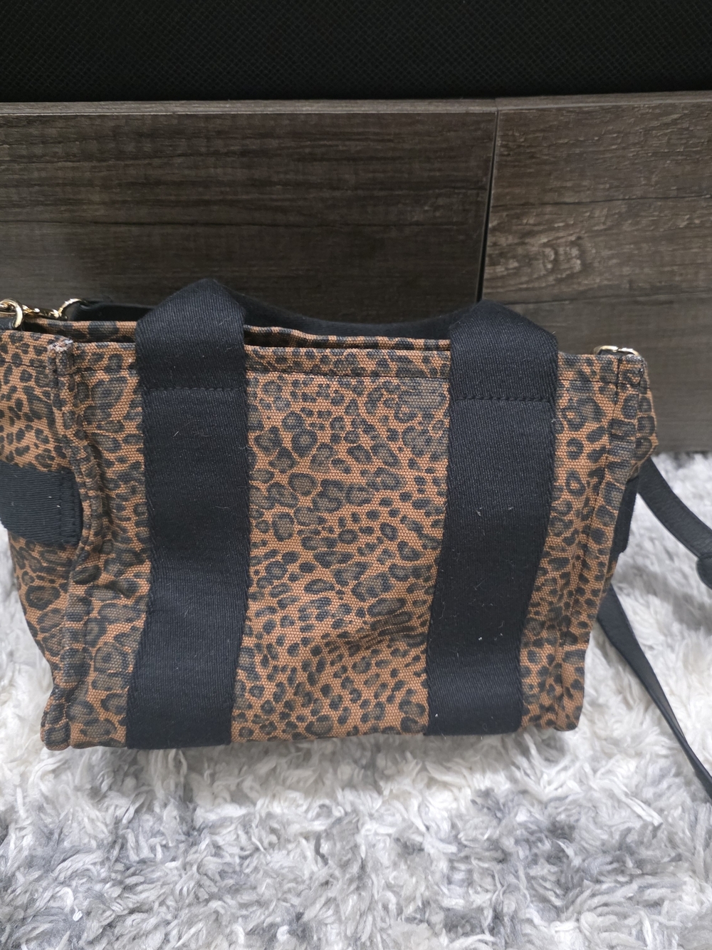 Leopard Print Canvas Tote Bag with Black Straps